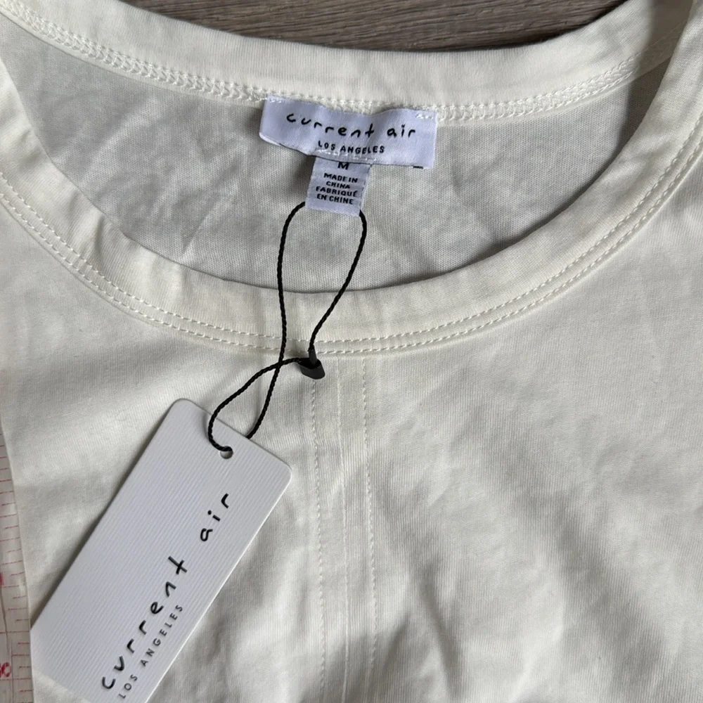 New Anthropologie current air contrast puff sleeves tie top white Medium